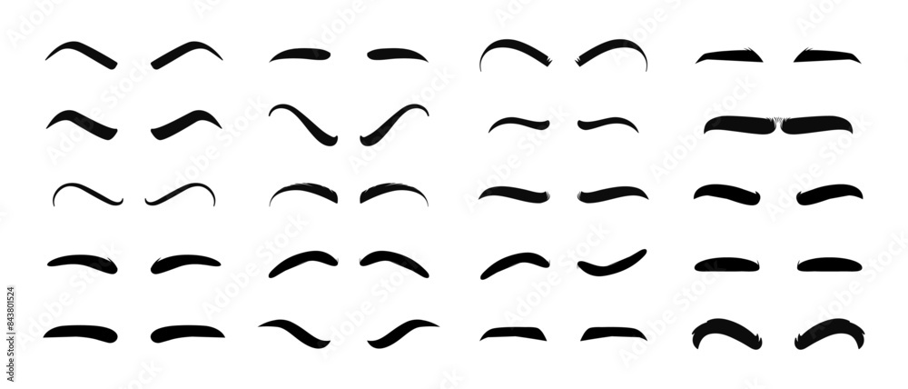 Isolated Eyebrows set Cartoon. Eyebrow makeup template. Classic brow makeup shaping vector set. Various eyebrows types. shapes, thin, thick, Isolated Eyebrows set Cartoon. Eyebrow makeup template. Classic brow makeup shaping vector set. Various eyebrows types. shapes, thin, thick,