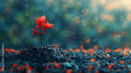 A tiny seedling breaking through the soil, with the background gradually transitioning to a fully grown, flourishing tree, illustrating growth from nothing to greatness. Clipart illustration style,