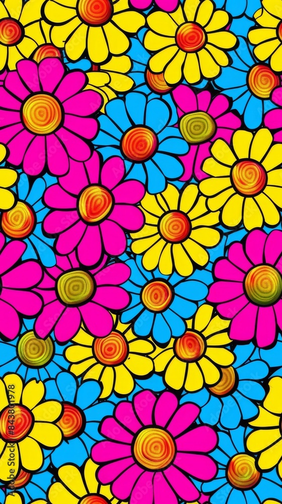Colorful Retro Daisy Flower Pattern Design Colorful Retro Daisy Flower Pattern Design