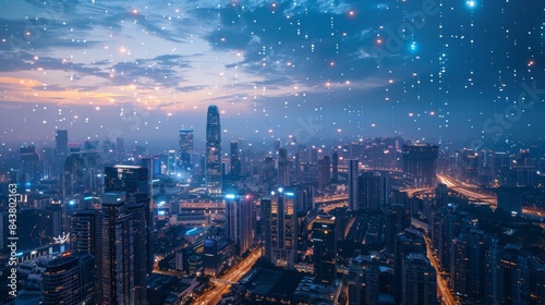 Wallpaper Mural A bustling city skyline with clean air, highlighting the environmental benefits of hydrogen fuel cells. Torontodigital.ca