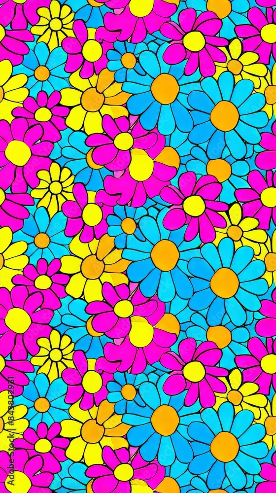Colorful Retro Flower Pattern Background Illustration