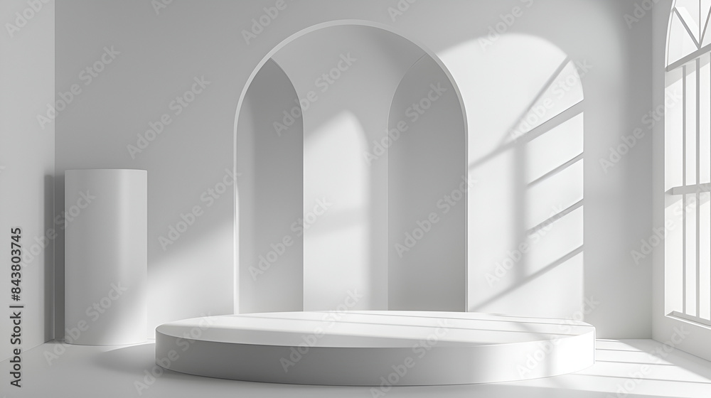 Abstract scene podium mockup ,A round, square, hexagon and arch shaped platform and pedestal for displaying goods behind a window or hole in a wall Abstract scene podium mockup ,A round, square, hexagon and arch shaped platform and pedestal for displaying goods behind a window or hole in a wall