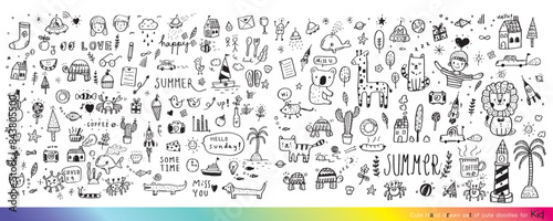 Collection of hand drawn cute doodles,Doodle children drawing,Sketch set of drawings in child style,Funny Doodle Hand Drawn,Page for coloring, cute animal hand drawn