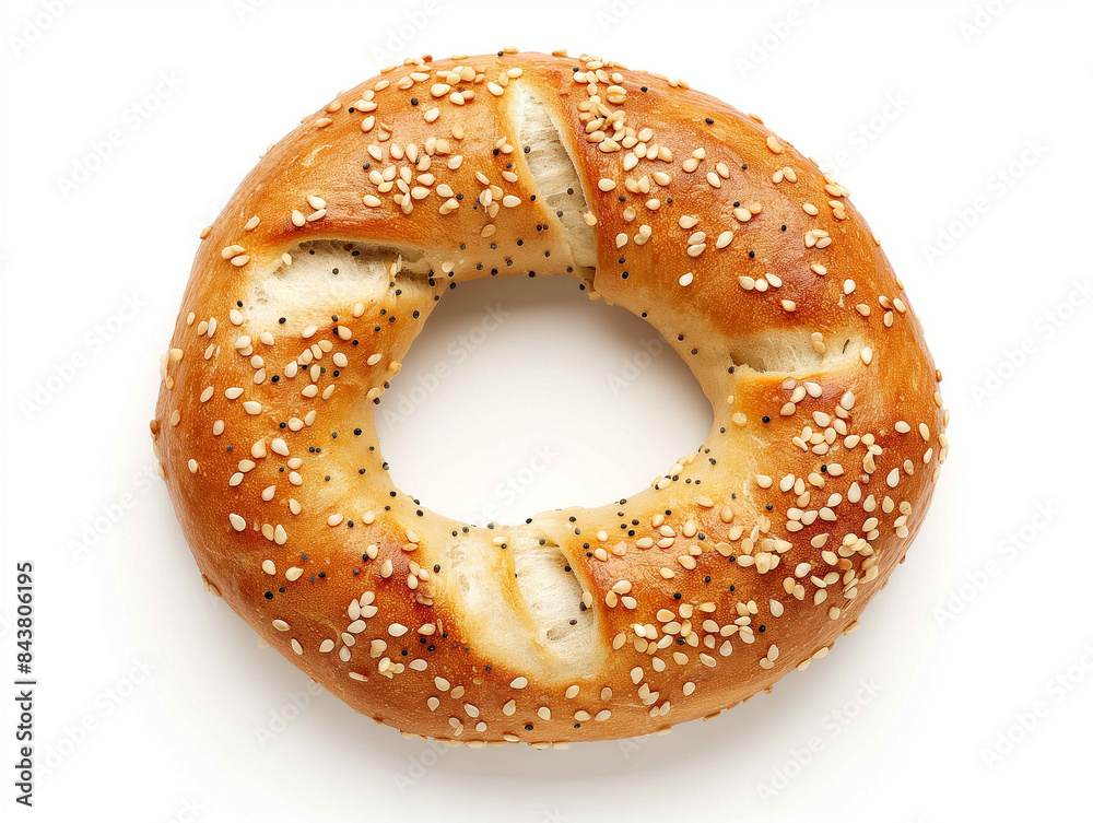 Bagel, top view, pure white background