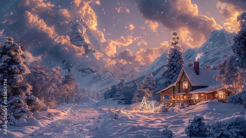 A magical winter wonderland with snow-covered trees that sparkle in the ...