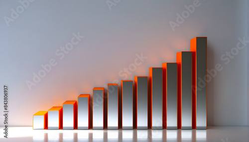Growing Stock Market Business Graph on a 3D orange chart for Corporations, Companies, and Presentations