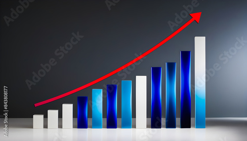 Growing Stock Market Business Graph on a 3D blue chart for Corporations, Companies, and Presentations