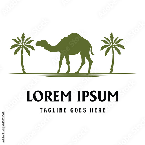 Middle East Desert with Palm Date and walking Camel Illustration