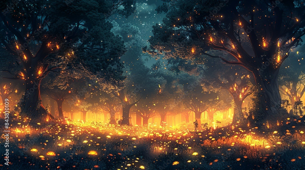 A serene alien forest at twilight, with trees that emit a soft glow, strange, luminescent flowers, and exotic wildlife moving silently through the underbrush, creating a magical ambiance. Clipart A serene alien forest at twilight, with trees that emit a soft glow, strange, luminescent flowers, and exotic wildlife moving silently through the underbrush, creating a magical ambiance. Clipart