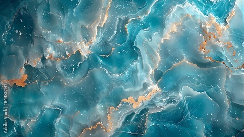 **Marble texture with intricate veins on a solid turquoise background © coco