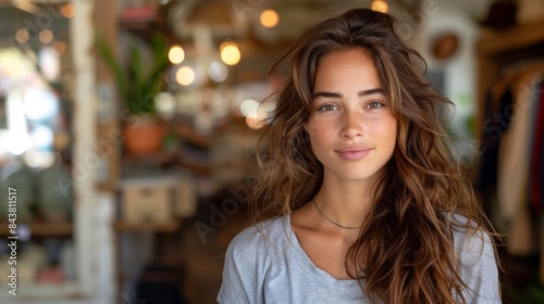 Wallpaper Mural Chic young woman with a gray top posing in a modern clothing store Torontodigital.ca