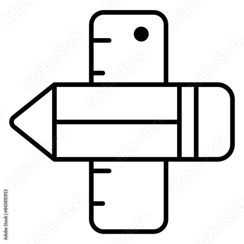 Pencil with scale, icon of stationery 