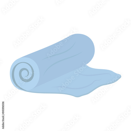 Towels. Cartoon terry cloth hanging on holder, rolled napkin and handkerchief in stack. Kitchen or bathroom hygienic fluffy fabric for wiping. Colorful domestic dishtowel. Vector textile toiletry