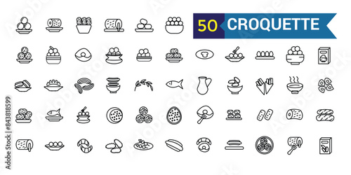 Croquette icons set outline vector. Baked ball. Potato food. Outline icon collection. Editable stroke.