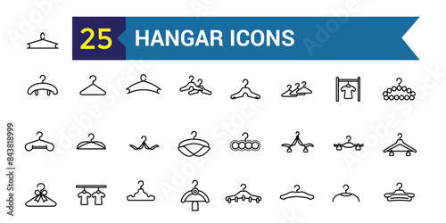 Hangar icons set. Outline set of hangar vector icons for ui design. Outline icon collection. Editable stroke.