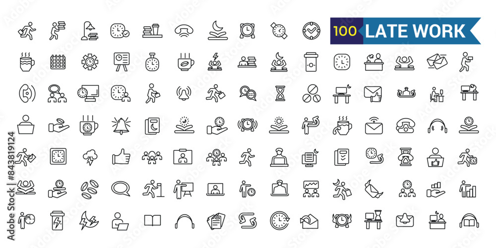 Late work icon. Outline late work vector icon for ui design. Outline icon collection. Editable stroke. Late work icon. Outline late work vector icon for ui design. Outline icon collection. Editable stroke.