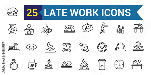 Late work icon. Outline late work vector icon for ui design. Outline icon collection. Editable stroke.