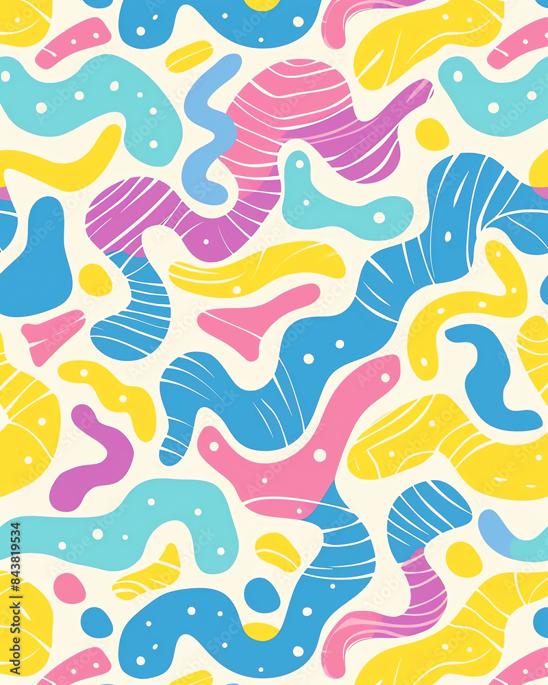 Obraz premium Colorful abstract fluid shapes pattern with vibrant curved elements in pastel colors. Modern background design.