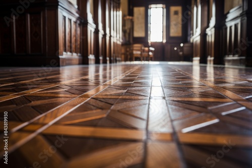 Sophisticated Wooden Floor Design Capturing The Warmth Of Sunlight. Generative AI
