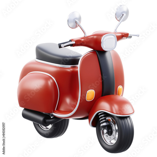 A red scooter with a black seat and a black handlebar