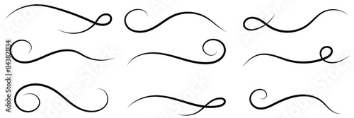 Hand drawn collection of curly swishes, swashes, swoops. Calligraphy swirl. Highlight text elements. Vector illustration.