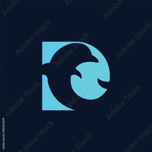 letter E and flying dolphin logo vector