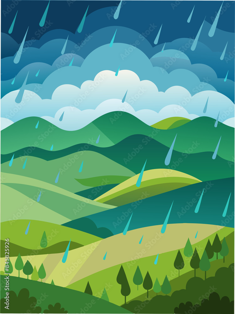 A light rain shower over rolling hills A light rain shower over rolling hills
