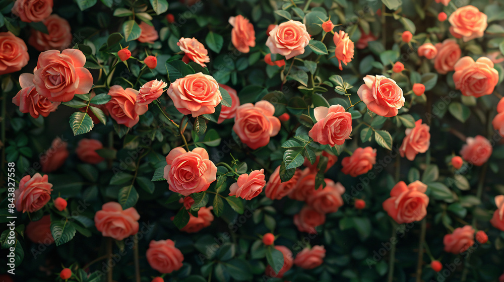 A garden of roses with soft pink petals 