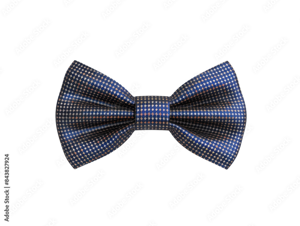 A blue and grey checkered bow tie isolated on a black background. A blue and grey checkered bow tie isolated on a black background.