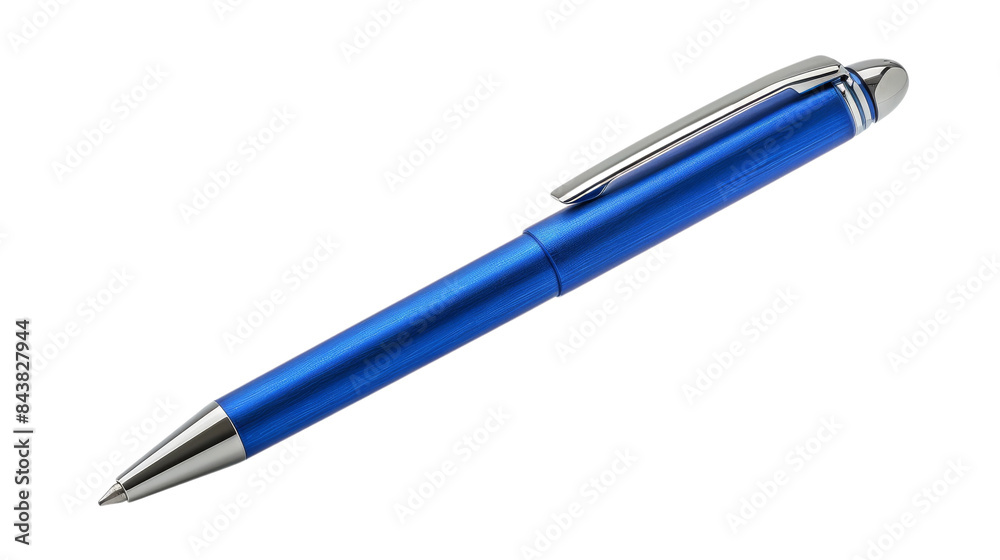 A blue ballpoint pen isolated on a black background. A blue ballpoint pen isolated on a black background.