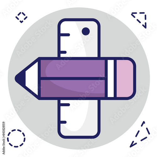 Pencil with scale, icon of stationery 