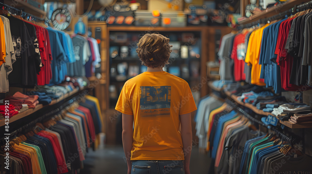 Man choosing clothing in a second-hand store. Various vintage suede leather and jeans jackets hang on clothing rack. Thrifting and sustainability in clothing concept Man choosing clothing in a second-hand store. Various vintage suede leather and jeans jackets hang on clothing rack. Thrifting and sustainability in clothing concept