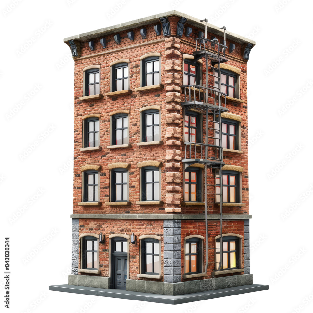 A classic brick building with fire escape and windows. A classic brick building with fire escape and windows.