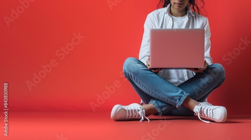 The woman with laptop photo