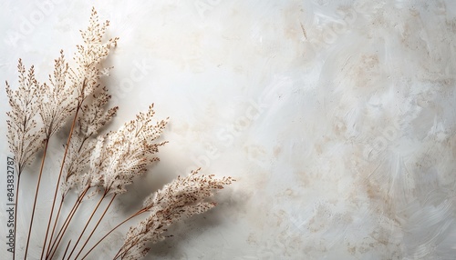 Minimalist Natural Background with Dried Pampas Grass on Light Textured Surface for Modern Design and Decor Concepts