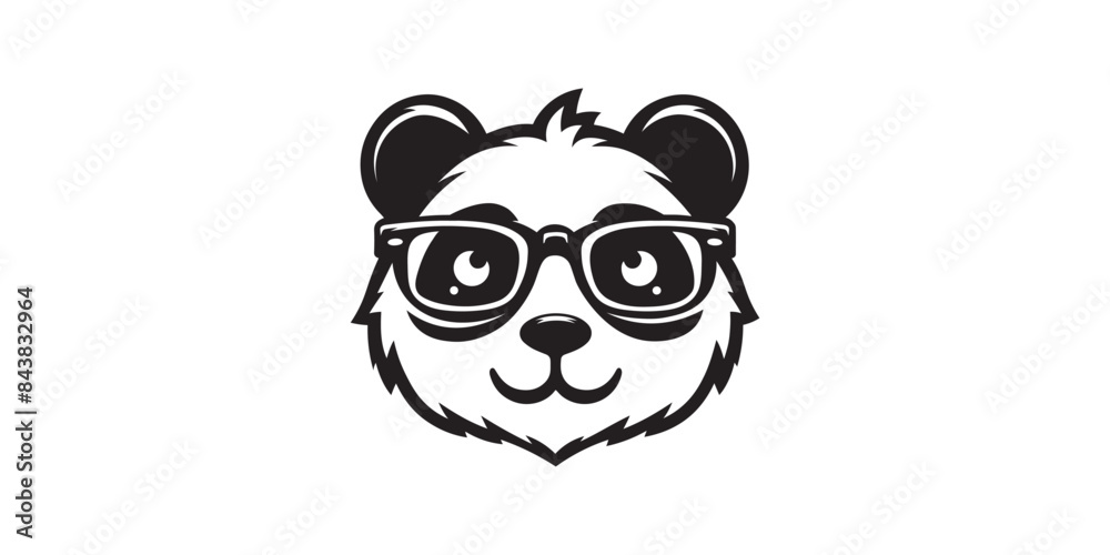Geeky Panda Head Illustration Wearing Glasses with Slight Smile Geeky Panda Head Illustration Wearing Glasses with Slight Smile