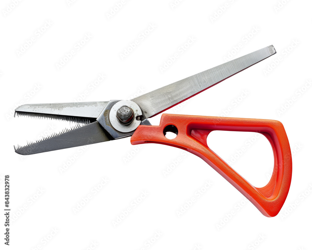A close-up of a red-handled metal wire cutter with a black background. A close-up of a red-handled metal wire cutter with a black background.