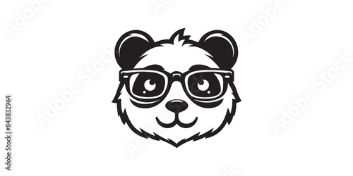 Geeky Panda Head Illustration Wearing Glasses with Slight Smile