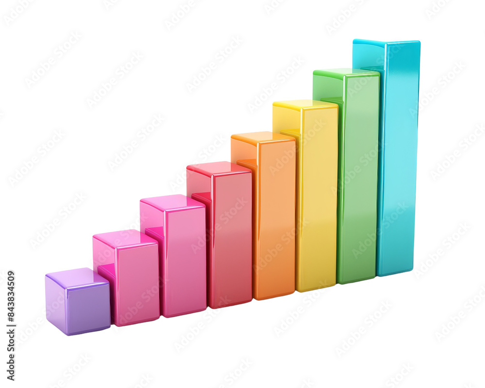 A colorful, 3D bar graph with increasing values, representing growth and success. A colorful, 3D bar graph with increasing values, representing growth and success.