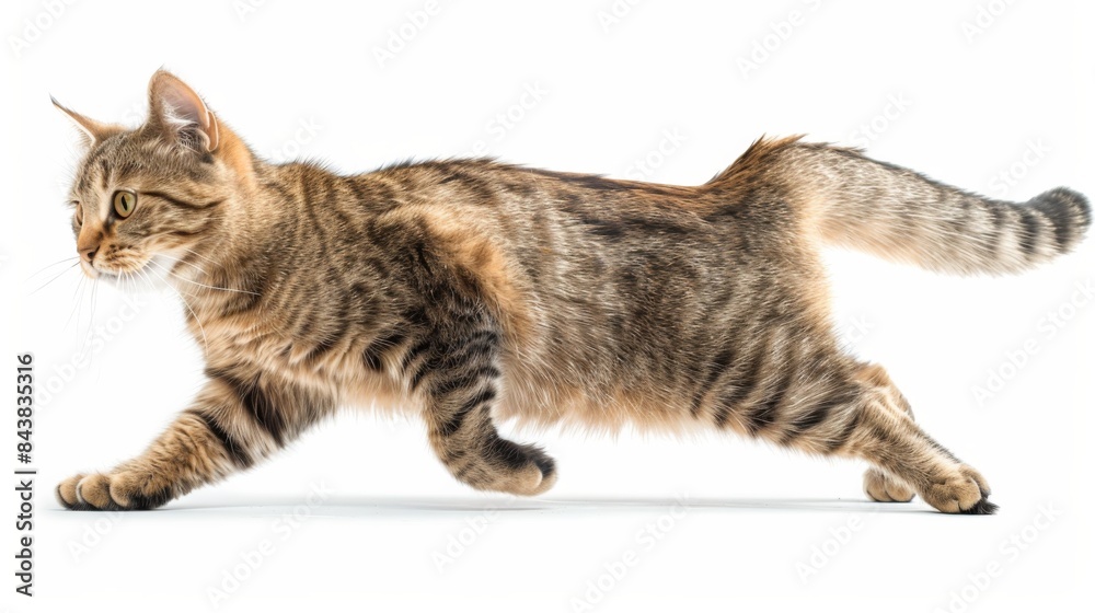 A super cat mid-stride, caught in motion, isolated on a white background