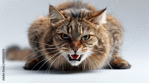 A super cat with a fierce expression, isolated on a white background