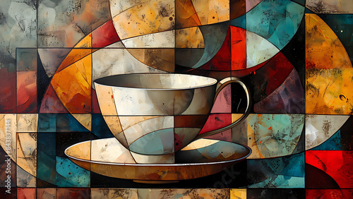 Teacup - Cafe Painting, Cubist Artwork, Coffee lover, Cubism Art, Beverage And Food, Restaurant Painting, Tea Cup
