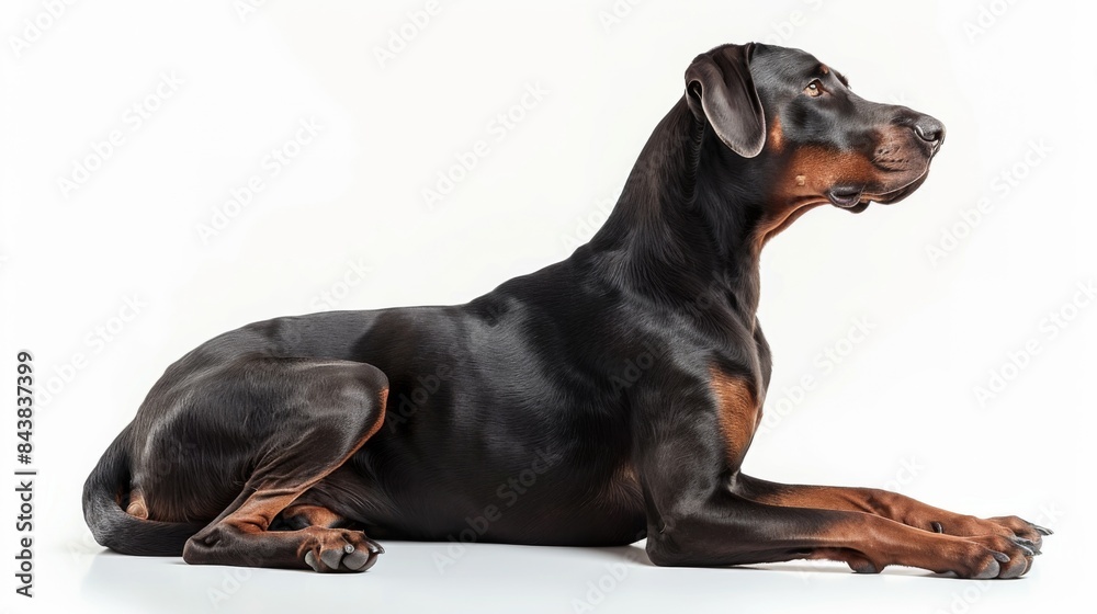 A super dog in a majestic sitting position, looking dignified, isolated on a white background A super dog in a majestic sitting position, looking dignified, isolated on a white background