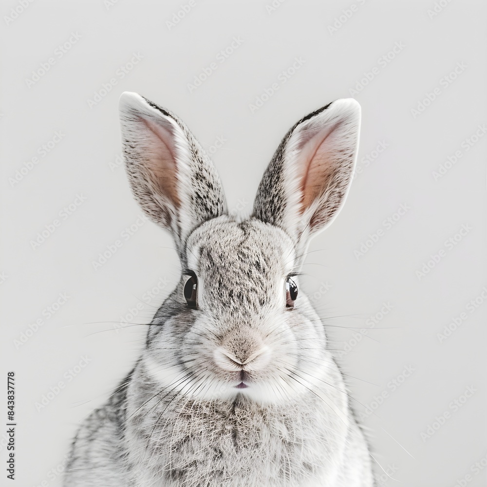 Obraz premium A rabbit with its ears flopped over its face looking goofy isolated on a white background 