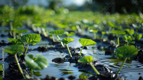 Cucumber seedlings in rice fields on the move