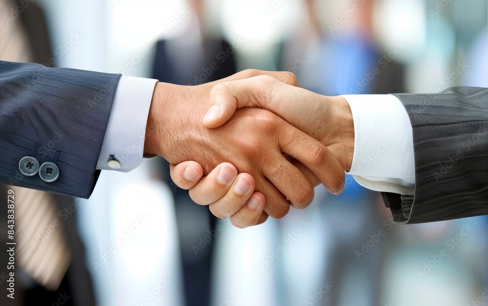 Close-up of a business handshake highlighting successful deal and partnership. Professional men in suits sealing agreement in modern office. Close-up of a business handshake highlighting successful deal and partnership. Professional men in suits sealing agreement in modern office.