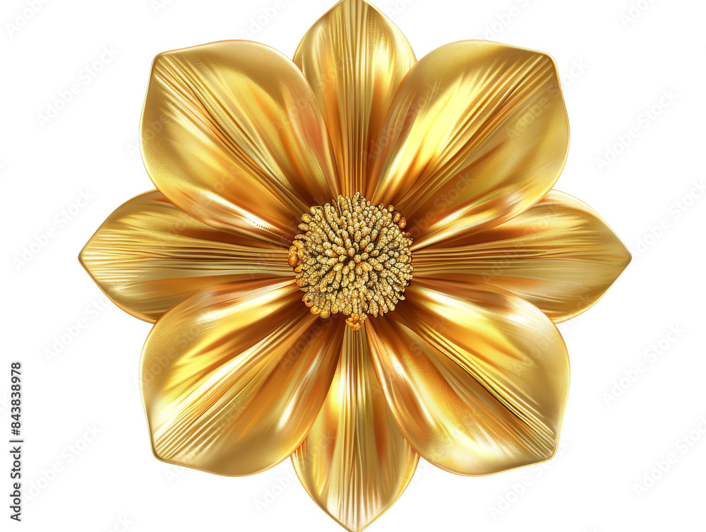 A golden flower with a shiny metallic texture, isolated on a black background. A golden flower with a shiny metallic texture, isolated on a black background.