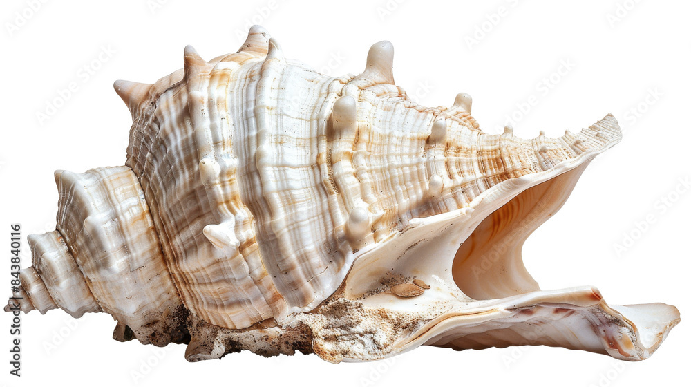 A large seashell with a complex, intricate pattern and a wide opening. The shell is beige and brown with hints of white. A large seashell with a complex, intricate pattern and a wide opening. The shell is beige and brown with hints of white.