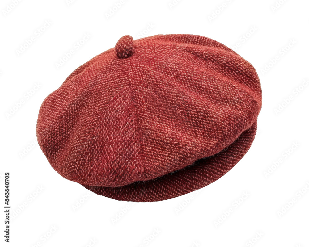 A maroon beret with a textured surface and a small pom pom on top. A maroon beret with a textured surface and a small pom pom on top.