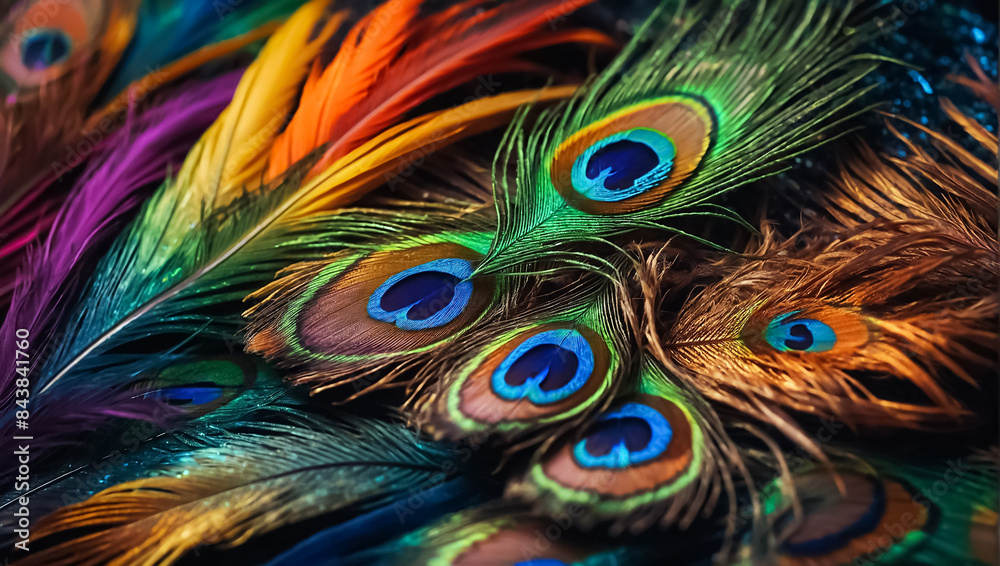 Obraz premium Beautiful peacock feathers background vibrant